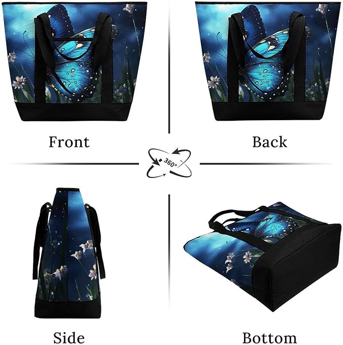 Insulated Shopping BagLarge Reusable Cooler Bags Butterfly Night Printed Foldable Shopping BagTravel Waterproof Shoulder Bag