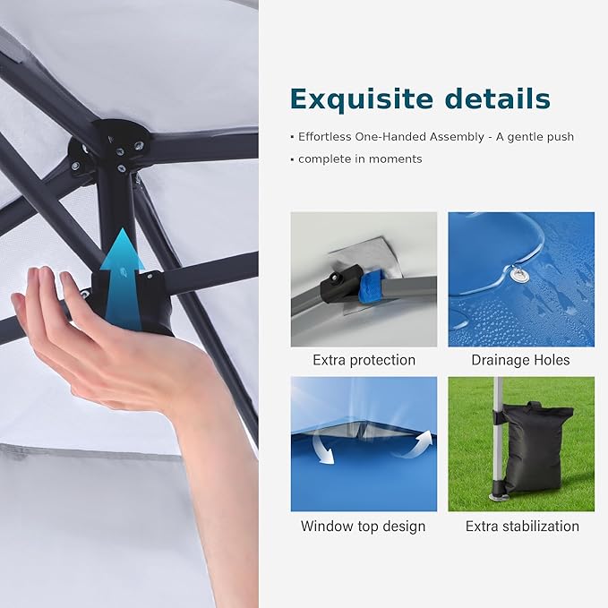 MFSTUDIO 10x10 Pop up Canopy Tent Gazebo Shelter Sun Shade Canopies One Push Setup Portable Popup Tents with Vented Top1 Storage Sidewall4 Sandbagsfor BeachPartiesCamping