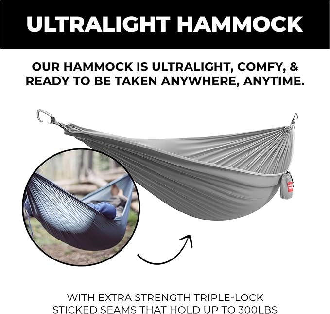 Grand Trunk Single Hammock: Nano 7 Premium Ultra Light made with Ripstop Nylon for Camping and Travel includes Carabiners