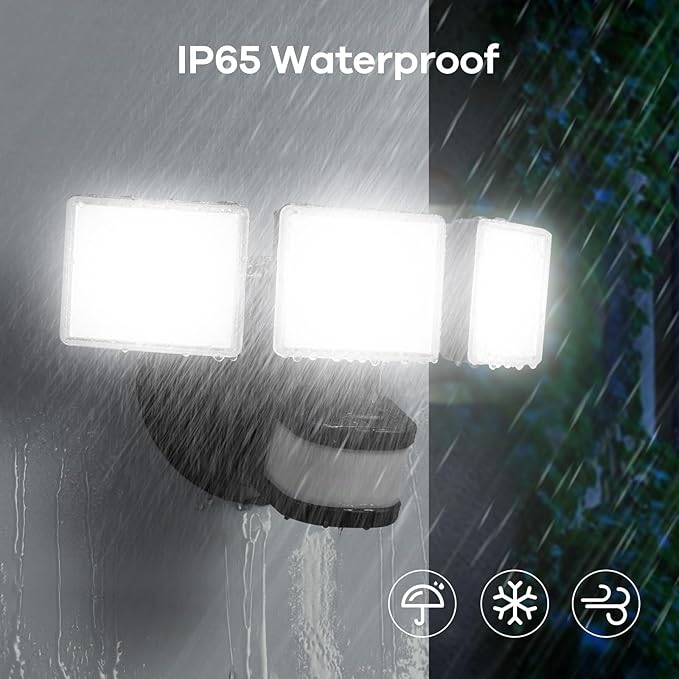 OREiN Motion Sensor Outdoor Flood Light 42W 6500LM Super Bright LED Security Light Dusk to Dawn/Auto/Manual Modes IP65 Waterproof Hardwired Floodlight for Yard Garage Porch Driveway