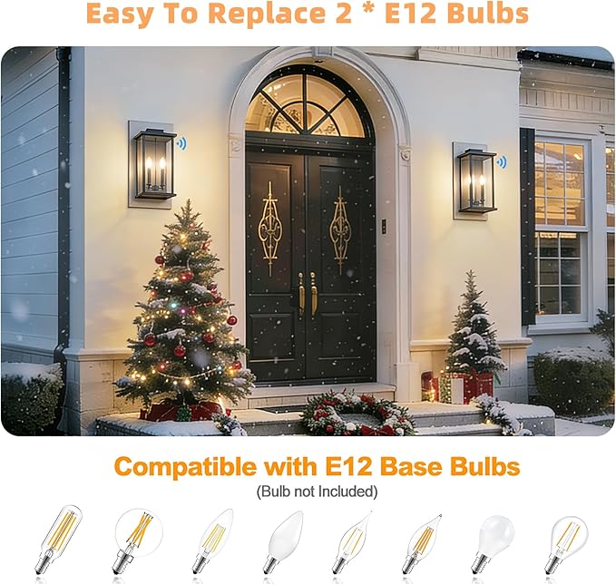 Large Exterior Lighting FixturesDusk to Dawn Black Outdoor Lanterns for Front Porch Modern Outside Wall Lights for HouseGaragePatio with GlassWaterproofE12 Base1 Pack 20 H*9 L*7.5 W