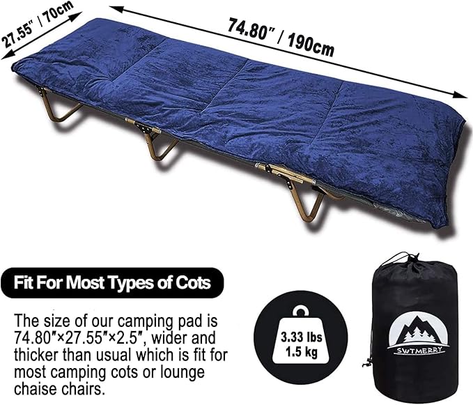 Sleeping Cot Pads (75 x 28) with Elastic Straps Portable for Outdoor &amp Hiking Cotton Soft Thick Camping Cot PadWaterproof