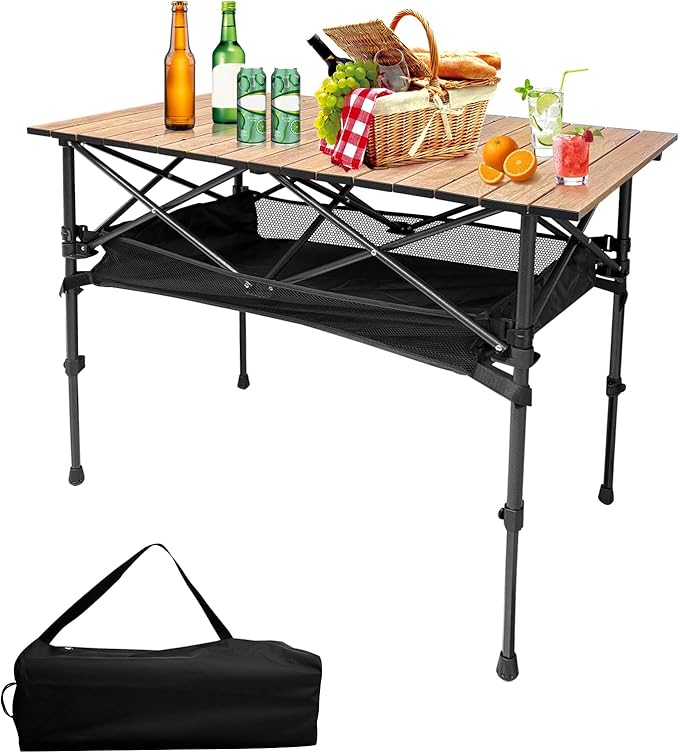 GUAGUA Folding Camping Table Portable Lightweight with Carry Bag Adjustable Height Aluminum Camp Table for Picnic Backyard BBQ Patio Indoor Outdoor