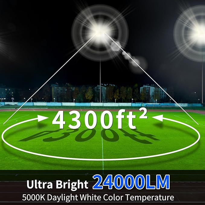 200W Flood Lights Outdoor 24000lm Bright Security Light with Plug &amp 6ft Cord 5000K Daylight White Exterior LED Floodlight IP66 Waterproof LED Work Light Yard Lights for Garage Stadium 2 Pack