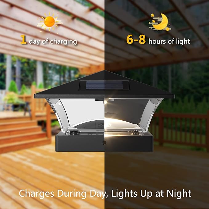 Davinci Lighting Classic Solar Outdoor Post Cap Lights - 4x4 5x5 6x6 - Bright LED Light for Fence Deck Garden or Patio Posts - Slate Black (2 Pack)
