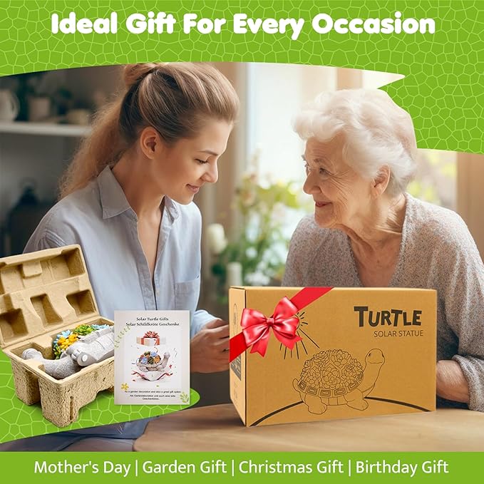 Solar Garden Turtle Statue - Turtle Decor with 7 Warming Solar LED Lights Outdoor Decorations for Yard Patio Lawn &amp More for Women Moms Birthdays