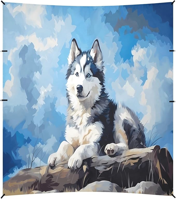 Camping Sun Shelters Husky Lying on Branches Beach Canopy 126 * 110.2in