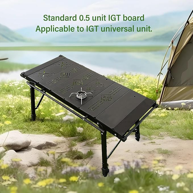Folding Camping Table 0.5 Unit IGT Board Accessories Aluminum Alloy Outdoor Cook System Portable Picnic Table with Carry Bag for Backyard BBQ (Flat Tabletop)