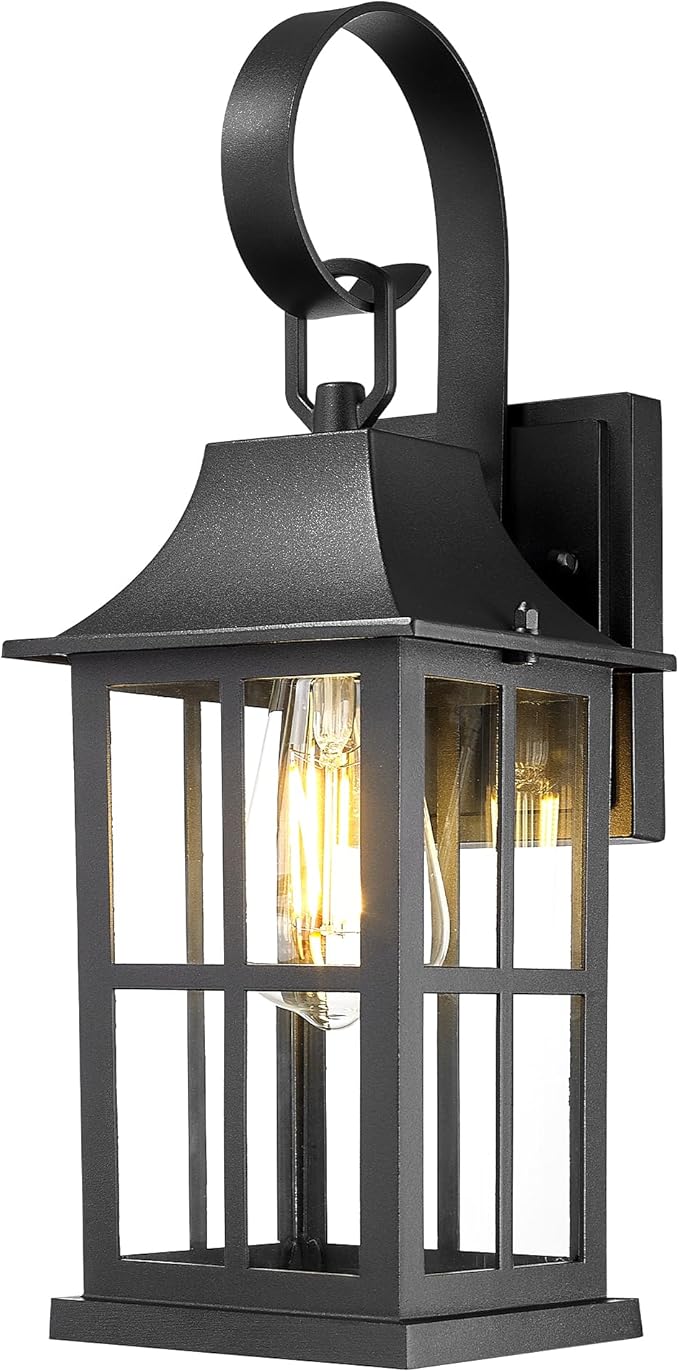 Emliviar Outdoor Porch Light Wall Mount 15.4 Inch Patio Wall Light Fixture in Black Finish Outside Light with Clear Glass for Garage YXE306B BK