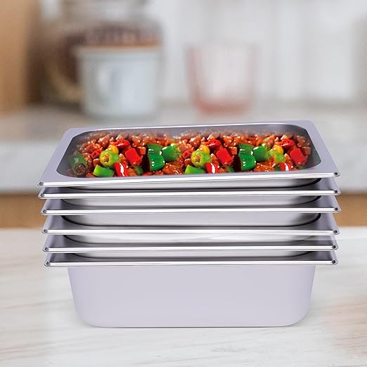 6 Pack 1/2 Size Steam Table Pans Restaurant Steam Plates 4 Deep Steam Table Plate Stainless Steel Food Pan Commercial Food Storage Containers for Hotel Cafeteria Party 12.99 L x 10.24 W