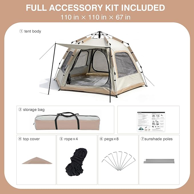 Instant Tent Person - Automatic Pop Up Camping Tent/Silver Coating UV Protection Waterproof Portable for Backpacking &amp Camping with Carring Bag(Easy Setup &amp Fold)