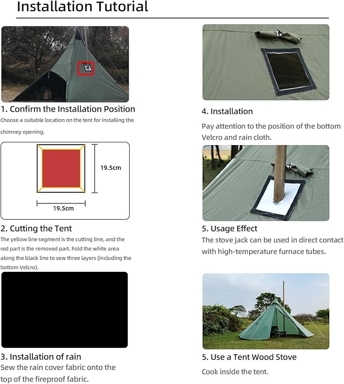 Stove Jack Kit for Tent Stove Jack with Rain Flap 2.7/3.9 /DIY Fire Resistant Hole High Temperature Resistance for Canvas Tent Bell Tent Camping
