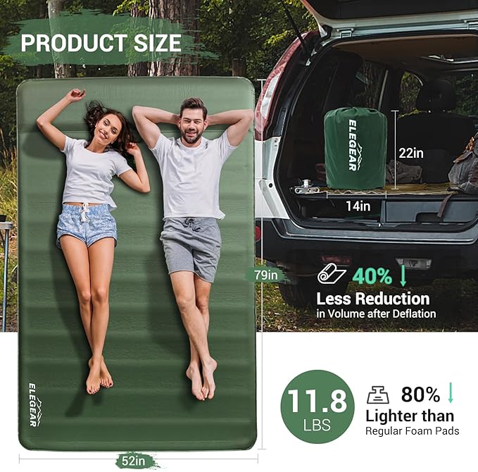 Elegear CumbreX™ Air &amp Foam Self Inflating Sleeping Pad Built-in Electric Pump 4 Ultra-Thick Memory Foam Camping Mattress with Pillow Double Camping Pad 4-Season R-value 9.5 Camp Mat for Travel