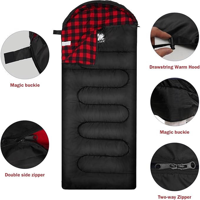 100% Cotton Flannel Sleeping Bag for Adults Big&ampTall Size Backpacking Lightweight Waterproof for Girls Boys Mens Teen for Camping Hiking Outdoor Travel with Compression Bags