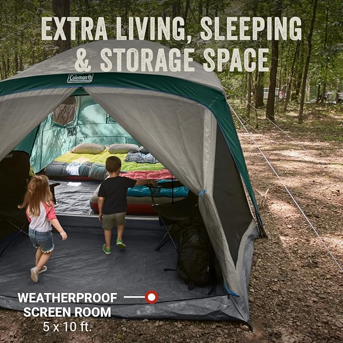 Coleman Skylodge 12-Person Camping Tent with Rainfly &amp Screened Porch XL Weatherproof Family Tent Fits 4 Queen-Sized Airbeds Color-Coded Poles &amp Sleeves Made of PFAS-Free Materials