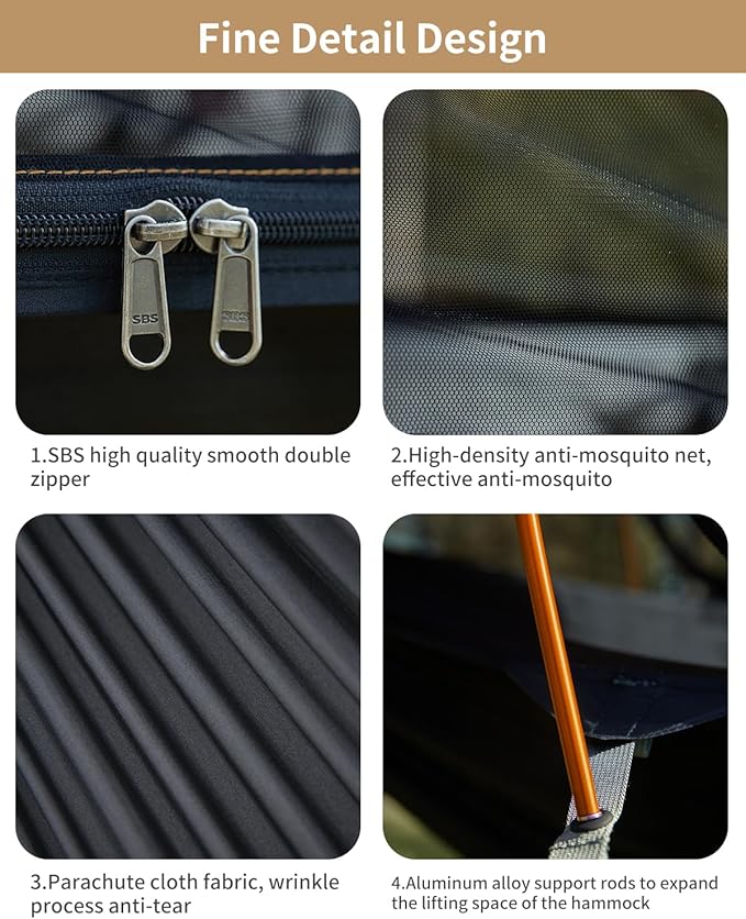 Camping Hammock Tent with Mosquito Net and Sunshade Extra Large for 2 Person Lightweight Hanging Hammocks Tree Straps Bivvy Ground Tent for Outside Hiking and Travel