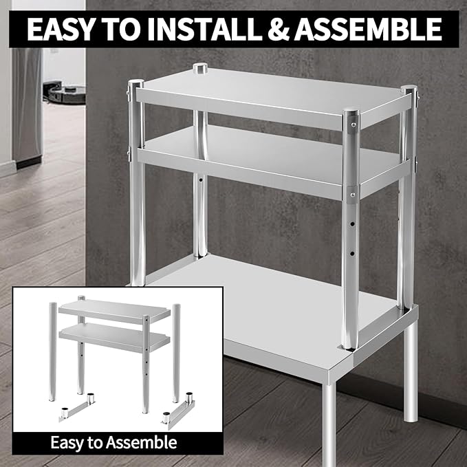 Stainless Steel Double Overshelf 30''L x 12''W Commercial 2 Tier Overshelf Height Adjustable Overshelf for Prep Work Table in Kitchen Restaurant