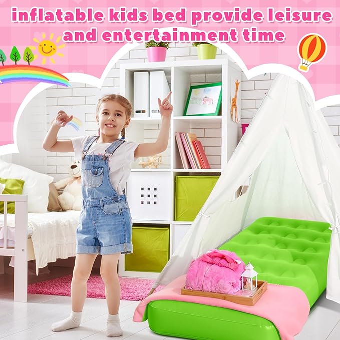 Leyndo 4 Pack Kids Air Mattress - Toddler Inflatable Bed Blow up Air Mattress for Camping Sleepovers Slumber Party Travel Portable Toddler Bed for Ages 3-10 61.99x 35.43 x 8.66 (Multicolor)