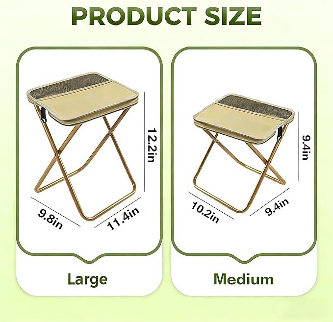 Foldable Backpack Stool2026 Folding Stool Ultralight 2-in-1 Handbag Satchel Style Collapsible Pocket Stool for Camping Hiking Fishing Travel Hunting (Green Large)