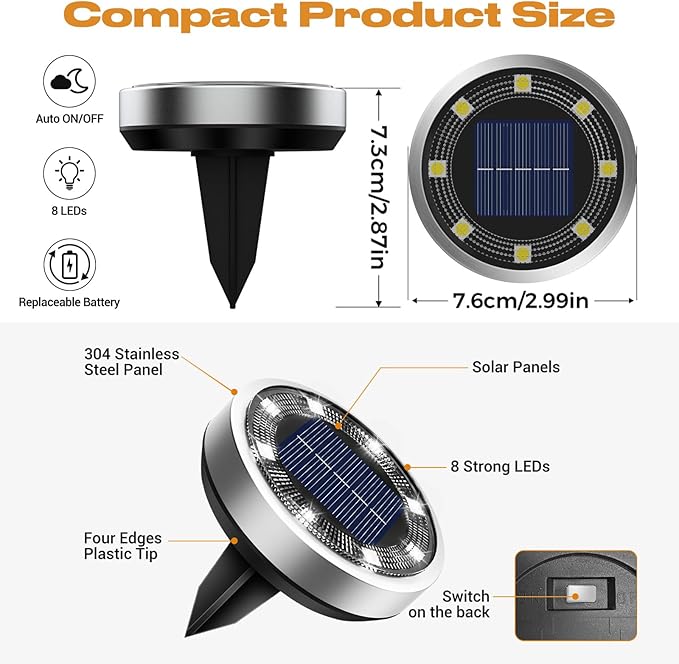 Solar Ground Lights12 Pack Flat Solar Lights Outdoor Waterproof Bright LED Solar Disc Lights 6000K Cool White Landscape Lighting for Outside Yard Garden Pathway Driveway Lawn