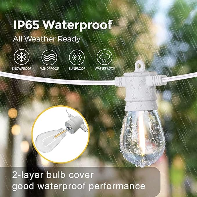 SUNTHIN White String Lights 48ft White Outdoor Lights with 16 1W Shatterproof LED Bulbs for Patio Garden Backyard Porch Cafe Deck Wedding Party