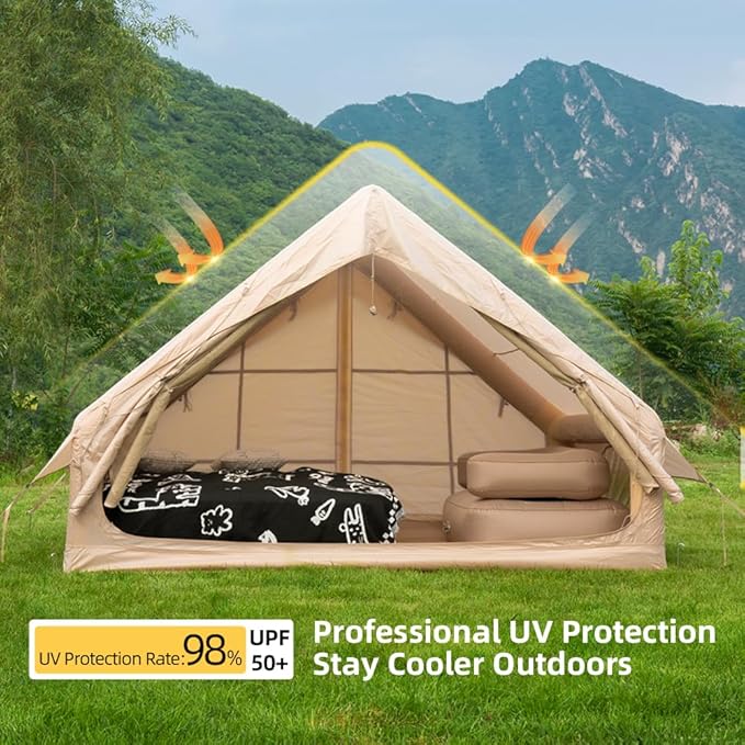 Inflatable Tents for Camping Blow Up Tent with Hand Pump Easy Setup 4 Season Inflatable Tent with Mesh &amp Chimney Window. Waterproof Oxford Air Tents for Camping 4/6/8/10/12