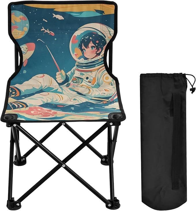 Anime Astronaut Portable Camping Chairs Folding Chair - Durable Oxford Fabric Lightweight Iron Frame Easy Fold Design - Ideal for Outdoor Activities Camping Fishing and Travel