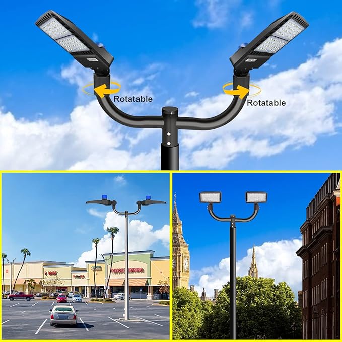 LEDMO Double Bullhorn Bracket LED Parking Lot Light 180 Degree Mounting Bracket Round Pole Double L Mounts Tenons for 2 Pack Dusk to Dawn Outdoor LED Shoebox Area Light Street Lighting Stadium fixture