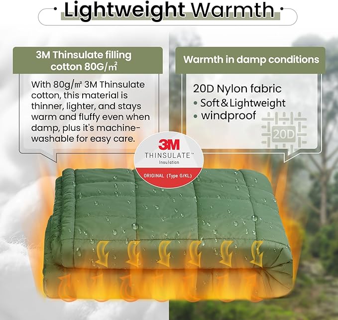 ONETIGRIS Camping Blanket with with Recycled Synthetic InsulationWearable Hoodie Blanket | Ultralight Water-Resistant Warm Camping Blanket for Outdoor Hiking Stadium