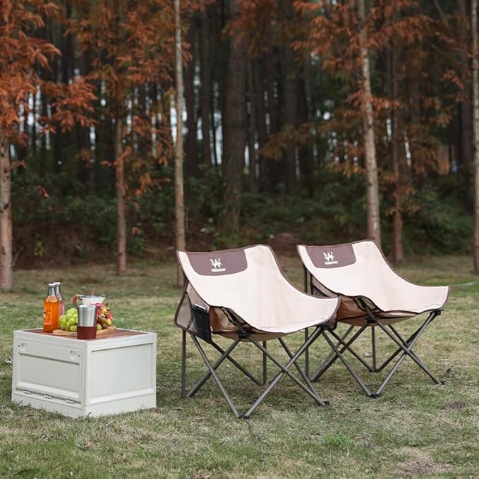Whitsunday Outdoor Foldable Camping Chair with Built-in Side Pocket (1 Ivory)