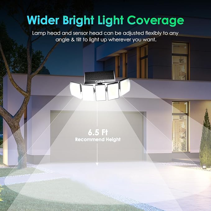 Solar Outdoor Lights Flood Light Motion Sensor &amp Dusk to Dawn Solar Spotlights Outdoor Waterproof 300 Security LED &amp Remote Control 5 Head 270° Spot lamp for Wall Backyard 2 Pack
