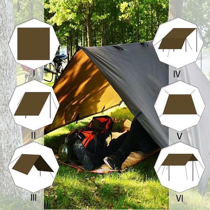 KALINCO Waterproof Camping Tarp Tent Hammock Rain Fly 10X10FT/10X15FT Mutifunctional Tent Footprint Lightweight Tarp for Camping Hiking and Survival Shelter