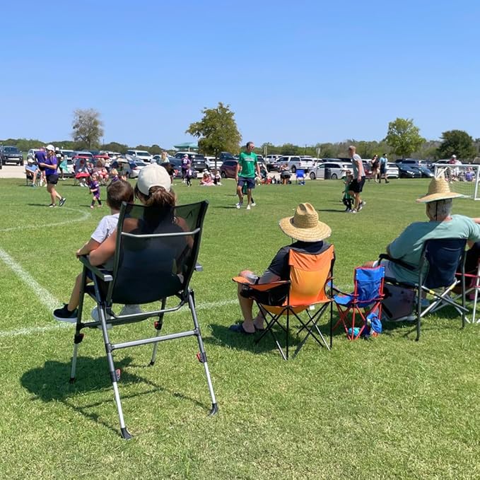 Sports Chair - Height Adjustable Camping Chair with 3 Levels Lightweight Aluminum Mesh Back - Rise Above The Crowd with Ultimate Comfort &amp Versatility