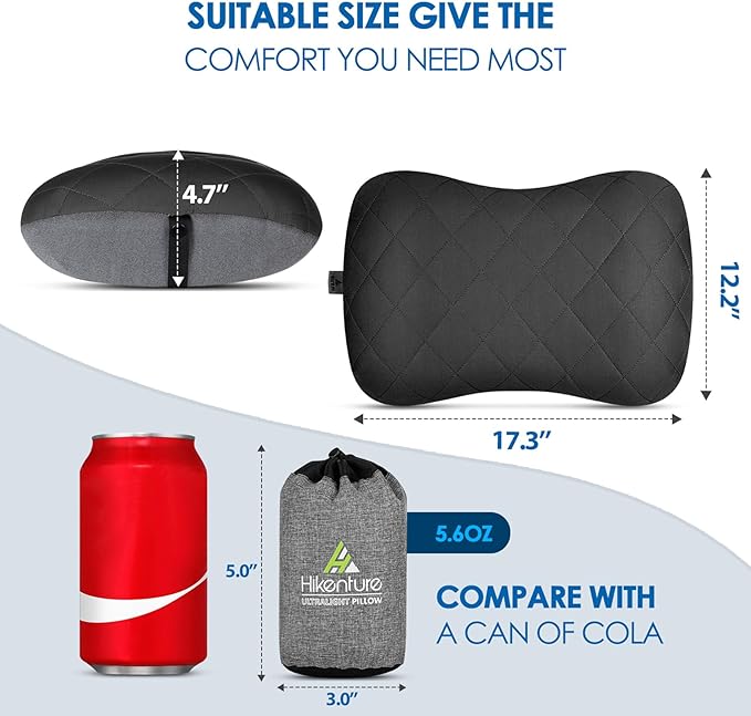 Hikenture Camping Pillow with Removable Cover - Ultralight Inflatable Pillow for Neck Lumbar Support - Upgrade Backpacking Pillow - Washable Travel Air Pillows for Camping Hiking Backpacking