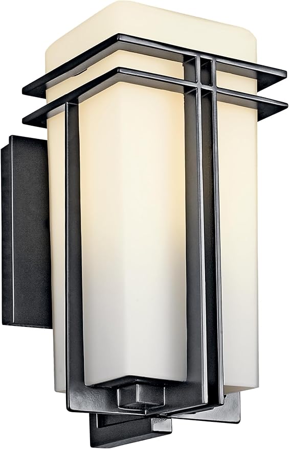 Kichler Tremillo 11.75 Outdoor Wall Lightin Black 1-Light Exterior Wall Sconce Porch Light with Satin Etched Cased Opal Glass (11.75 H x 5.75 W) 49200BK