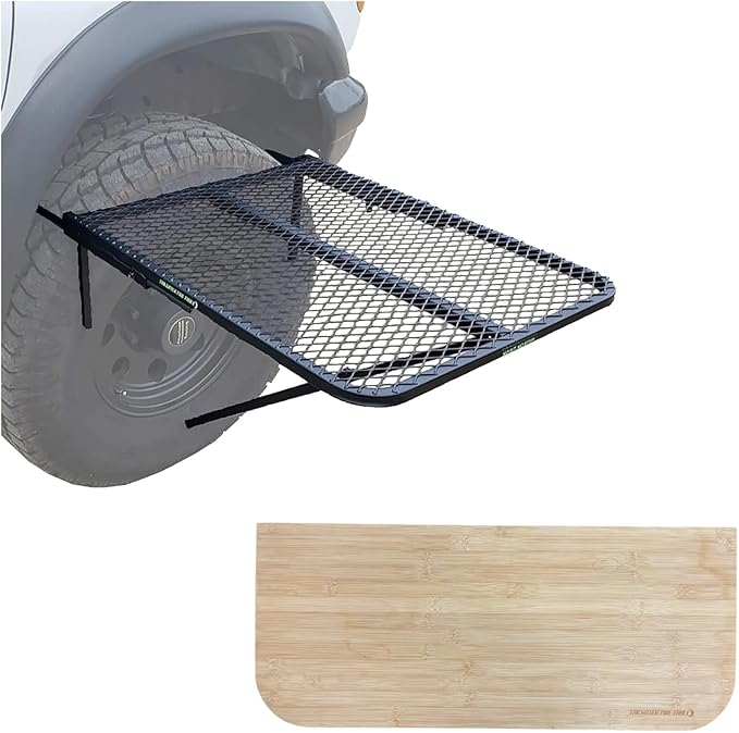 Tire Table with Included Bamboo Cutting Board and/or Carrying Bag Aluminum or Steel Small Medium or Large Sizes Installs in Seconds Check Bullets for Dimensions and Compatibility