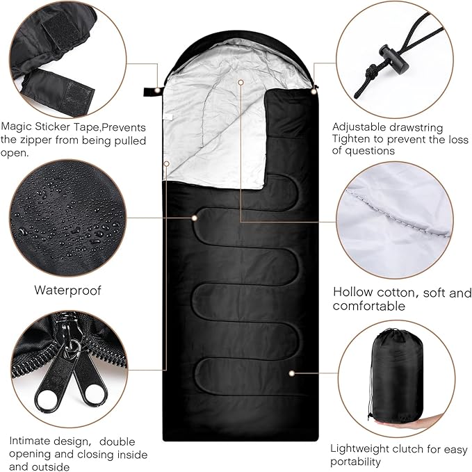 Tranqun 5 Packs Sleeping Bags for Homeless 5 Winter Beanies 5 Gloves Adults 0 Degree Camping Sleeping Bag Waterproof Lightweight for Donation Shelter