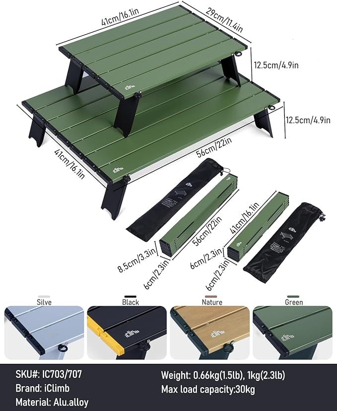 iClimb 1 Mini Folding Table and 1 Anti-Sink Large Feet Chair Ultralight Compact for Adults Outdoor Camping Backpacking Hiking