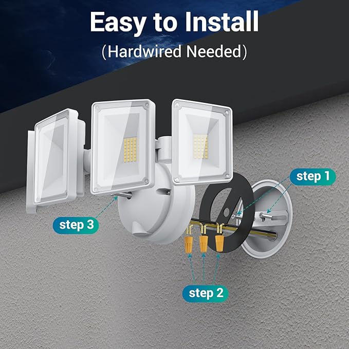 USTELLAR 100W 10000lm Floods Light Outdoor Switch Controlled LED Security Lights with 4 Adjustable Heads 5000K Daylight IP65 Waterproof Bright Exterior LED Flood Light Hardwired Yard-White