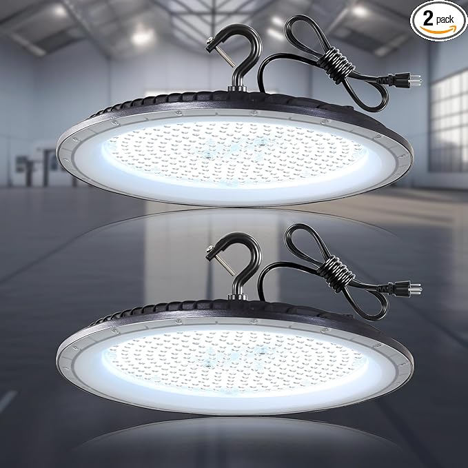 2 Pack 200W UFO LED High Bay Light 5000K-Daylight White Aluminum Energy Efficient 30000LM 120V Commercial Bay Lighting for Warehouse Workshop Barn Garage