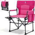 EVER ADVANCED Camping Directors' Chair with Side Table Portable Folding with Compact Size Heavy Duty Lawn Chair with Pocket for Camping Lawn Sports and Fishing 400lbs Pink