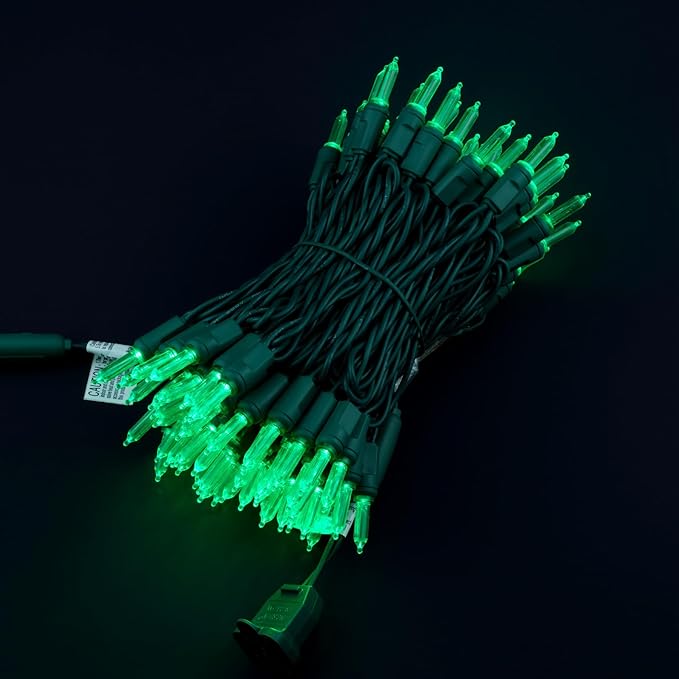 100 Green One-Piece LED Christmas Lights 33 ft Green Cord High Waterproof UL Certified T5 Outdoor String Lights