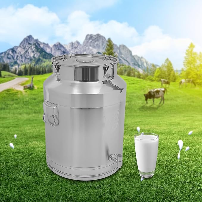 Stainless Steel Milk Can 64L/16.9Gal Metal Drink Dispenser Airtight Canister with Faucet &amp Lid Wine Oil Beverage Storage Container Bucket for Kitchen Restaurant Party W15.8*H21.3in