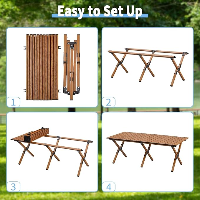 Roll-Up Camping Table: Low Picnic Table Foldable and Portable for Outdoor Grill - Beach Folding Table with Carrying Bag