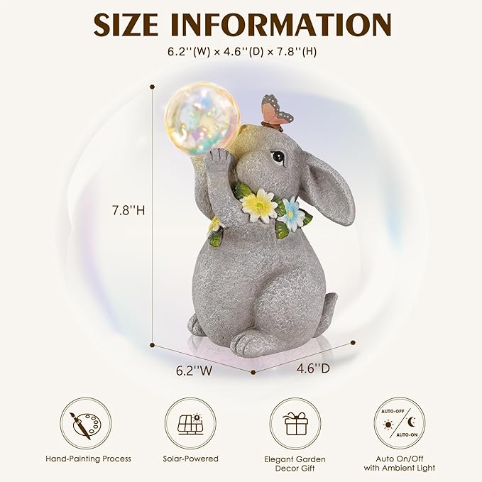 Solar Rabbit Statue Garden Decor Gift Bunny Outdoor Decorations with Waterproof LED Light for Yard Patio Lawn &amp Garden Ideal Gift for Birthday Easter and Housewarming Décor