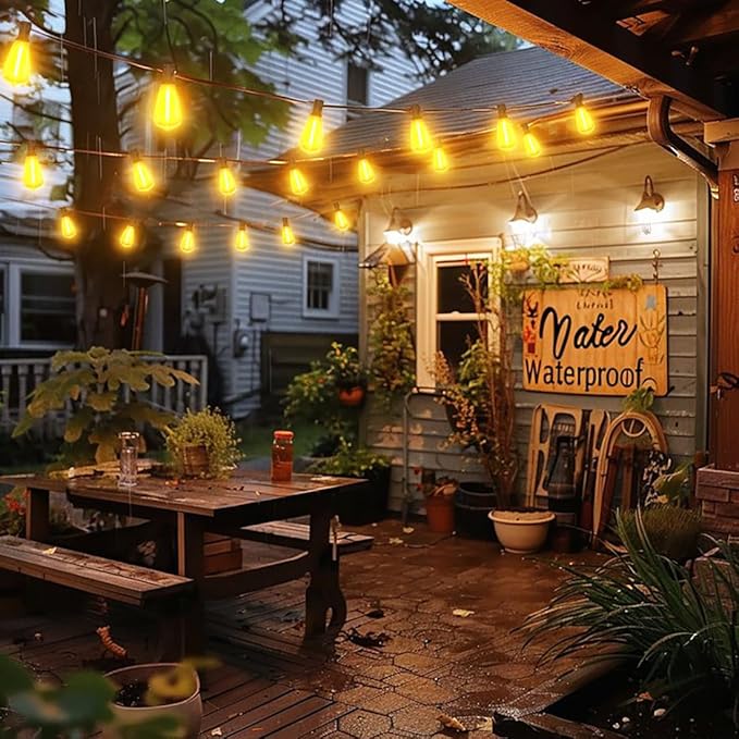 50FT Outdoor String Lights with Remote Garden Patio Decor with 2500K Warm White 25+1 LED Edison Bulbs Support Timer Dimmable Waterproof Shatterproof for Yard Outside Porch Deck Indoor