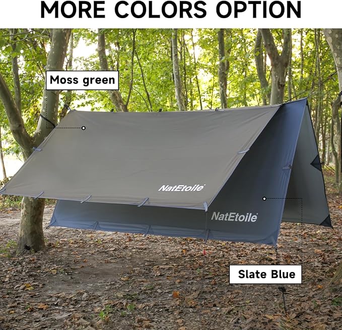 Camping Tarp by NatEtoile - Versatile 10X10 ft Portable Rain Fly for Hammock with 19 Tie-OutsPU 5000mm Waterproof Sunproof Tarp Shelter - Ideal for Camping Hiking Backpacking and Hammock Cover