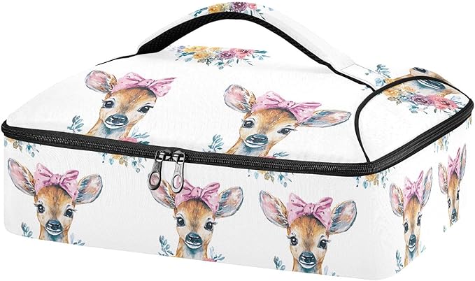 Casserole Carrier Watercolor Deer FaceInsulated Casserole Carrier for Hot or Cold Food Thermal Lunch Tote for Potluck Parties Picnic Beach Fits 9 x 13 Inches Baking Dish