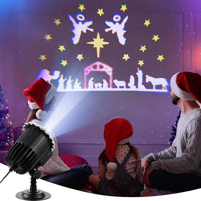 Meonum Christmas Nativity Scene Projector Lights Outdoor Upgrade Waterproof Nativity Silhouette Light Power Supply with Remote Control Scene onto Outdoor Indoor Wall Windows Garage Doors