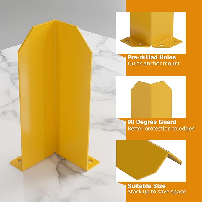 Nisorpa Pallet Rack Post Protectors 15 Pallet Racking Guards with Hardware L Shape Safety Yellow Pallet Edge Protectors Set of 2